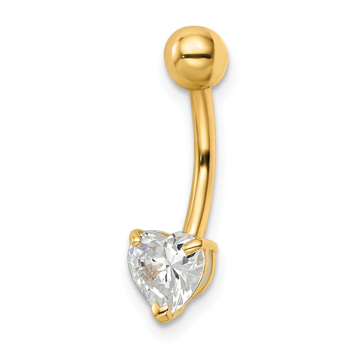 14k 14 Gauge Heart Shaped CZ Belly Ring-BD206