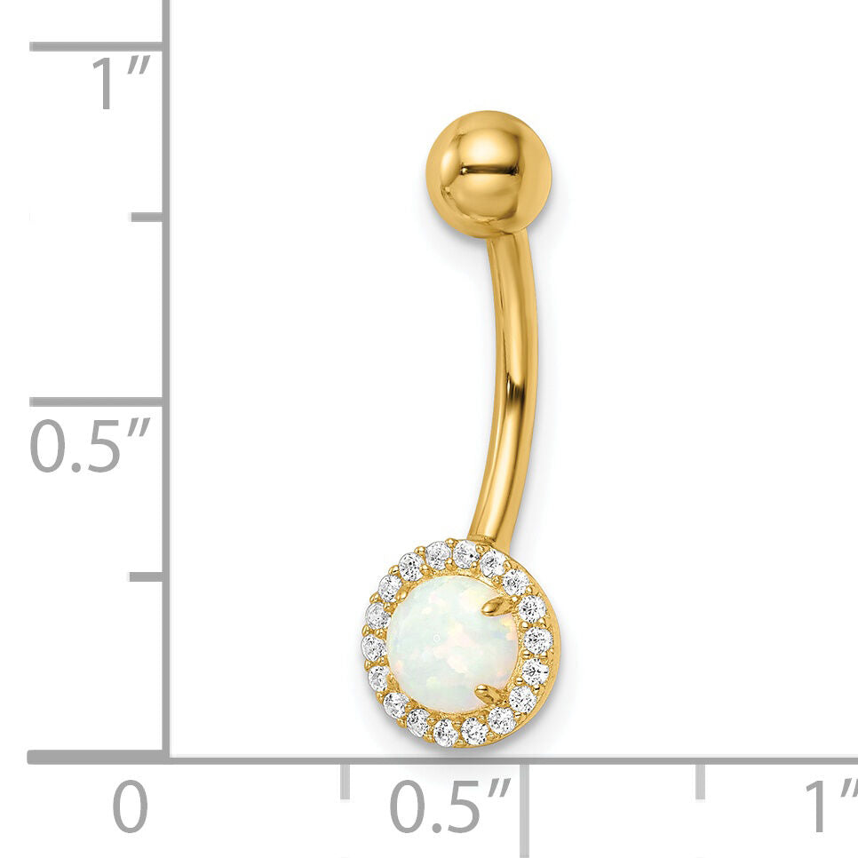 14k 14 Gauge Created Opal and CZ Belly Ring-BD207