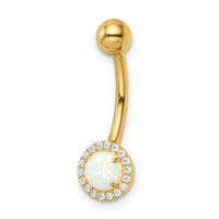 14k 14 Gauge Created Opal and CZ Belly Ring-BD207