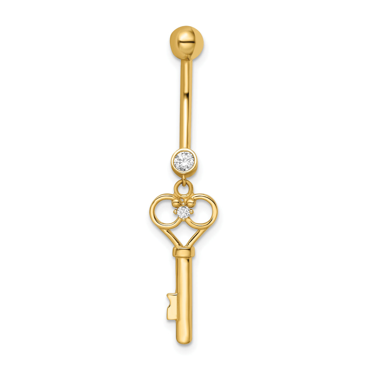 14k 14 Gauge CZ Key Belly Ring-BD209