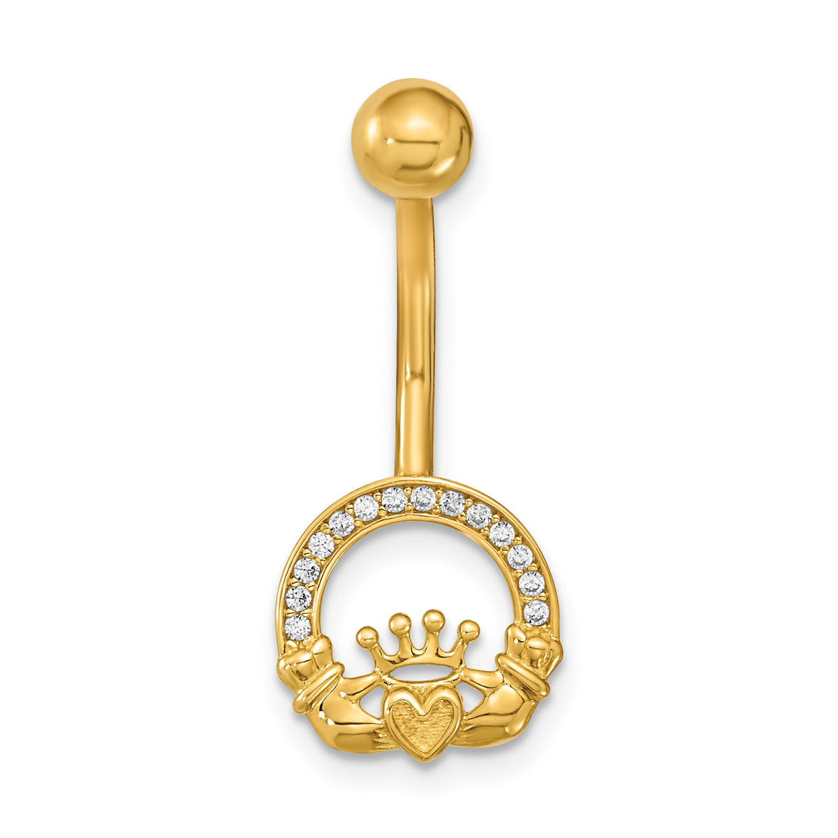 14K 14 Gauge Claddagh CZ Belly/Navel Ring Body Jewelry-BD210