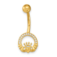 14K 14 Gauge Claddagh CZ Belly/Navel Ring Body Jewelry-BD210