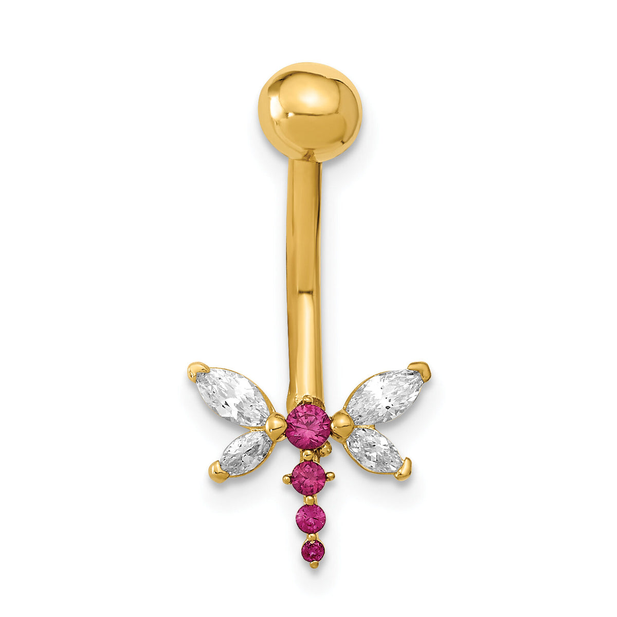 14K 14 Gauge Dragonfly CZ Belly/Navel Ring Body Jewelry-BD211