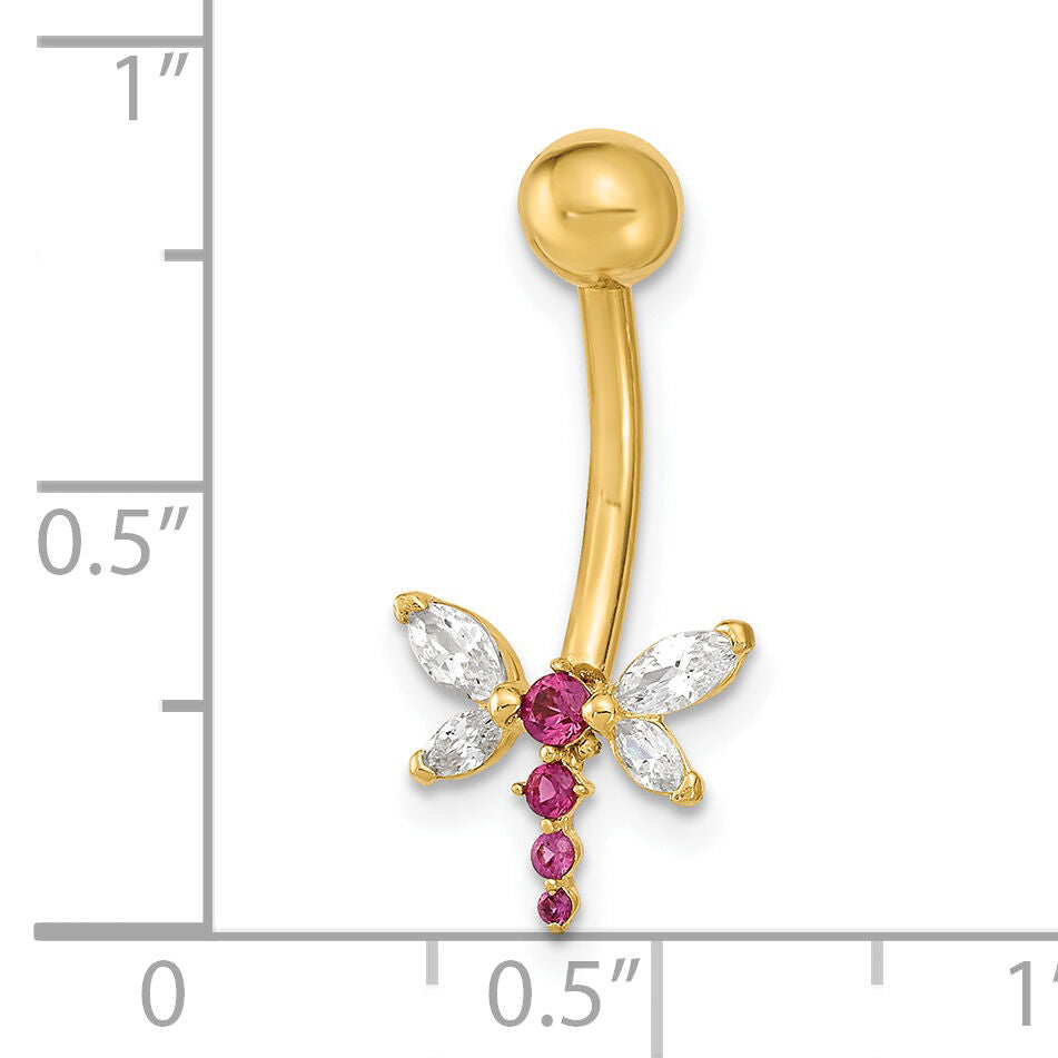14K 14 Gauge Dragonfly CZ Belly/Navel Ring Body Jewelry-BD211