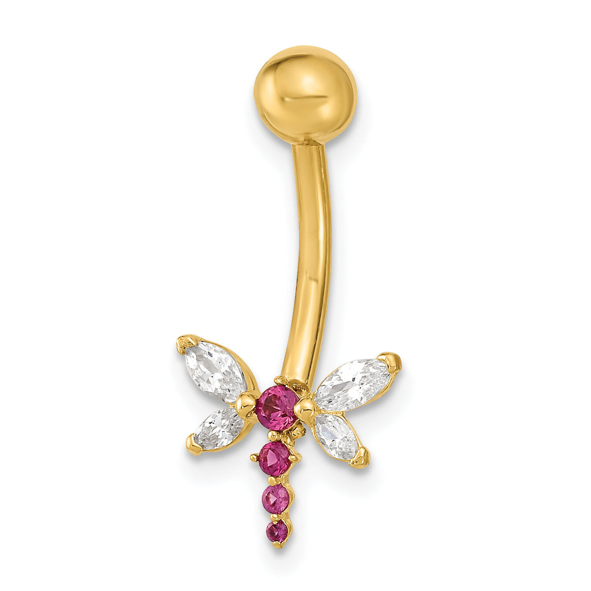 14K 14 Gauge Dragonfly CZ Belly/Navel Ring Body Jewelry-BD211