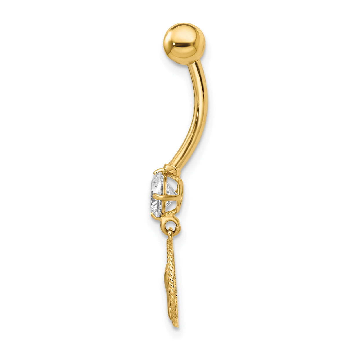 14k 14 Gauge CZ Whale Tail Belly Ring-BD212