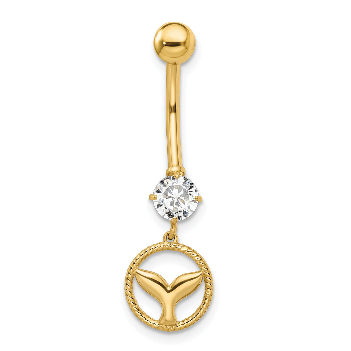 14k 14 Gauge CZ Whale Tail Belly Ring-BD212