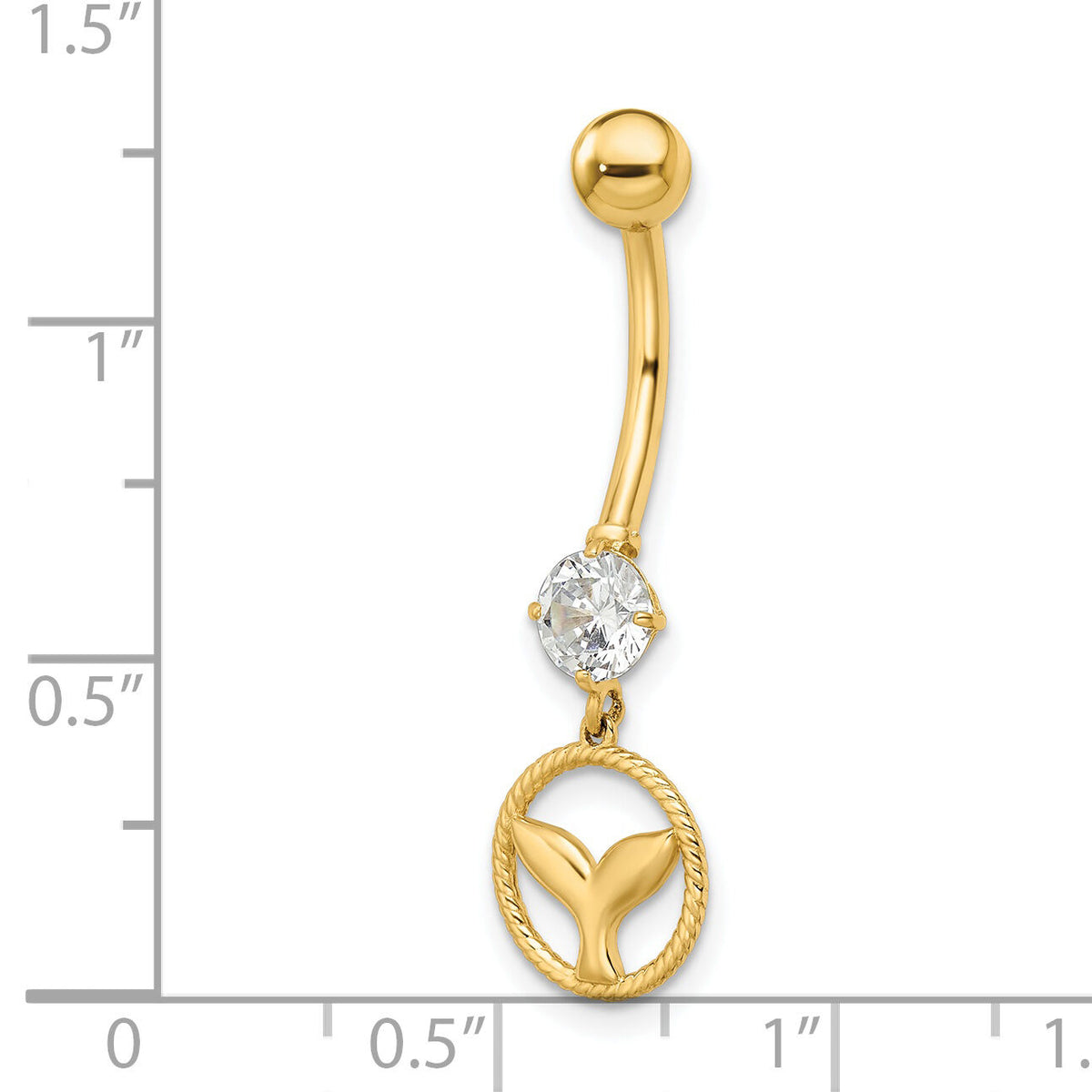 14k 14 Gauge CZ Whale Tail Belly Ring-BD212