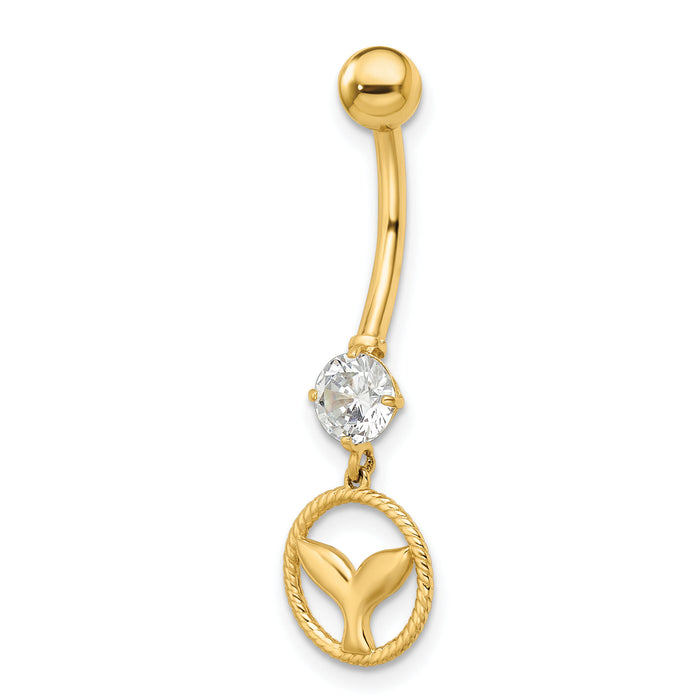 14k 14 Gauge CZ Whale Tail Belly Ring-BD212