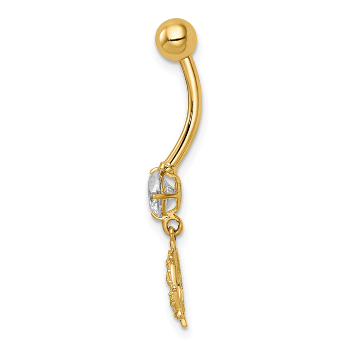 14k 14 Gauge CZ Anchor & Ships Wheel Belly Ring-BD213