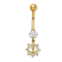 14k 14 Gauge CZ Anchor & Ships Wheel Belly Ring-BD213