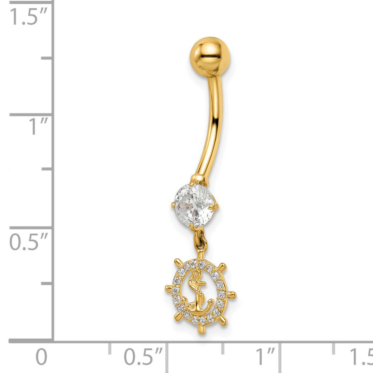 14k 14 Gauge CZ Anchor & Ships Wheel Belly Ring-BD213