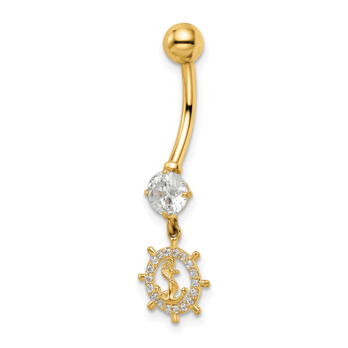 14k 14 Gauge CZ Anchor & Ships Wheel Belly Ring-BD213