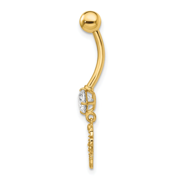 14k 14 Gauge CZ Sea Horse Belly Ring-BD214