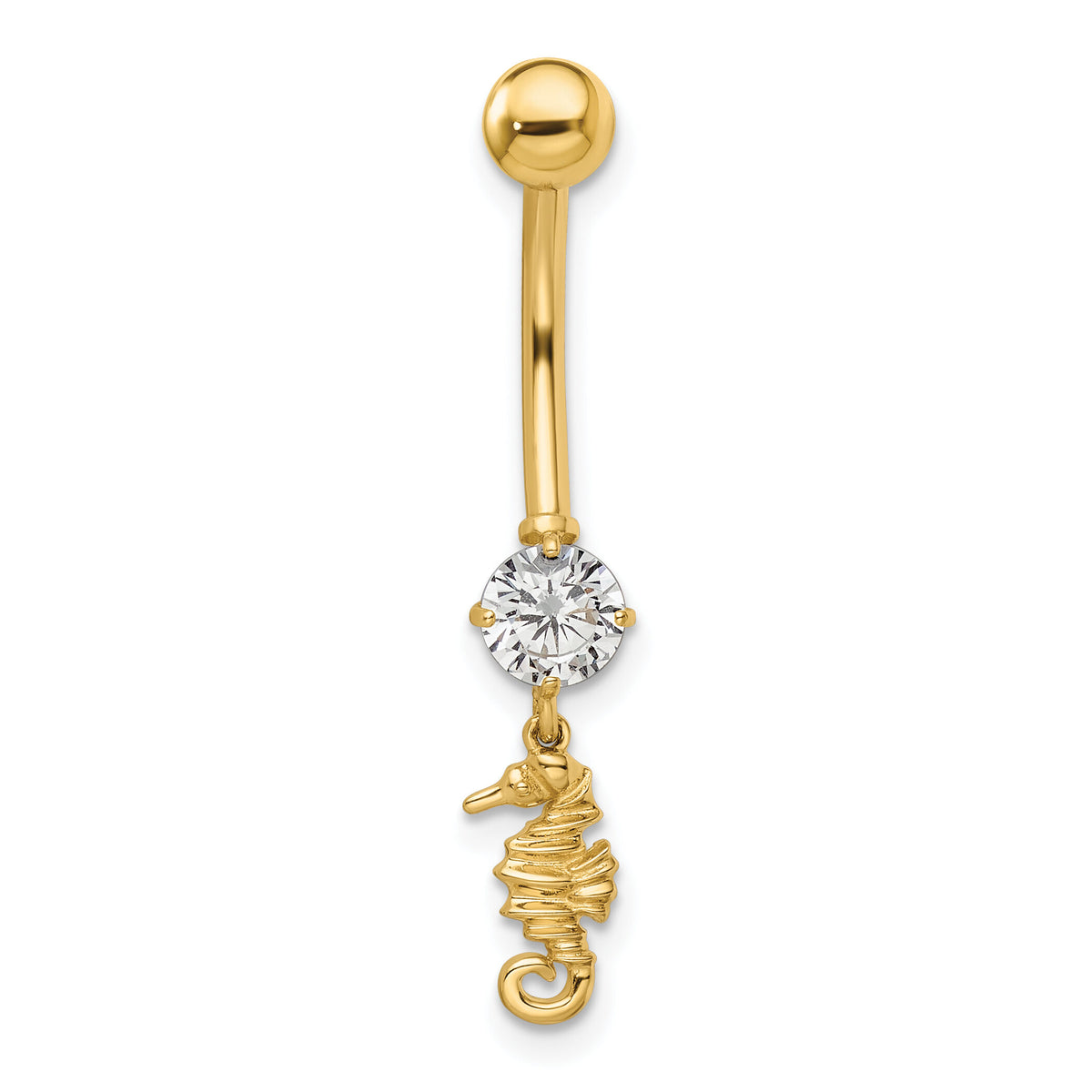 14k 14 Gauge CZ Sea Horse Belly Ring-BD214