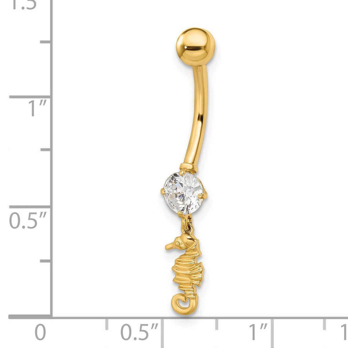 14k 14 Gauge CZ Sea Horse Belly Ring-BD214