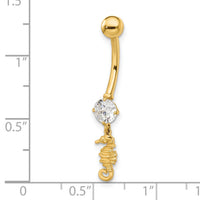 14k 14 Gauge CZ Sea Horse Belly Ring-BD214