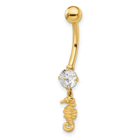 14k 14 Gauge CZ Sea Horse Belly Ring-BD214