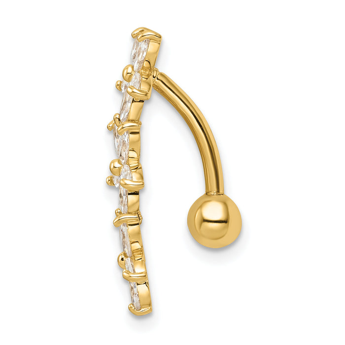 14k 14 Gauge CZ 3 Flowers Dangle Belly Ring-BD217