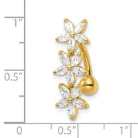 14k 14 Gauge CZ 3 Flowers Dangle Belly Ring-BD217