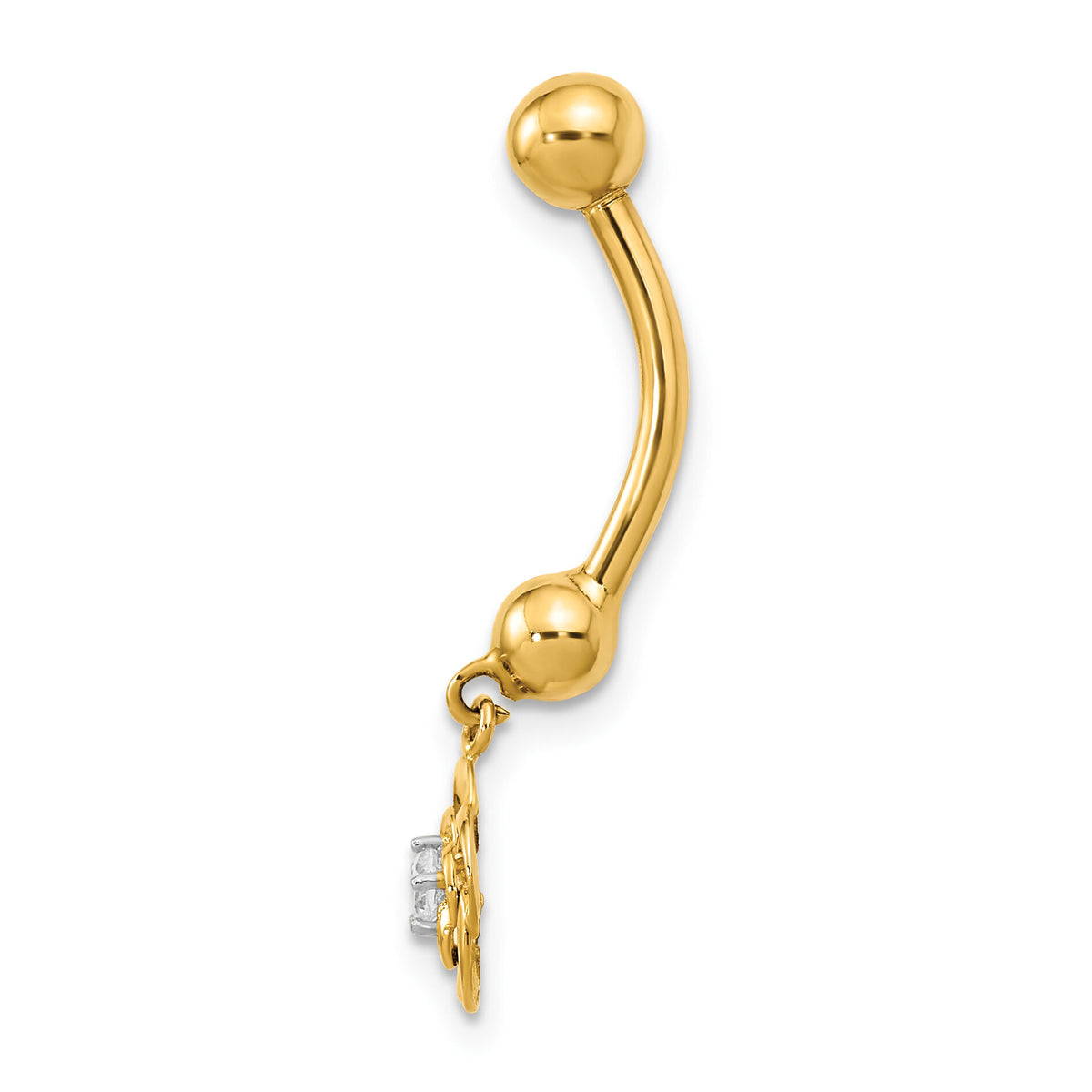 14K 14 Gauge Dangle Flower CZ Belly/Navel Ring Body Jewelry-BD218