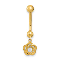14K 14 Gauge Dangle Flower CZ Belly/Navel Ring Body Jewelry-BD218