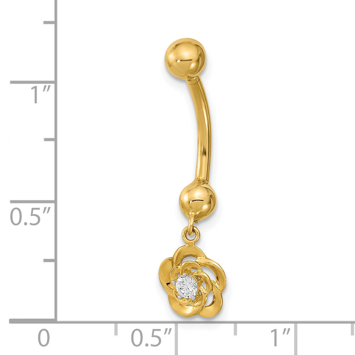 14K 14 Gauge Dangle Flower CZ Belly/Navel Ring Body Jewelry-BD218