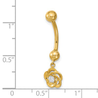 14K 14 Gauge Dangle Flower CZ Belly/Navel Ring Body Jewelry-BD218