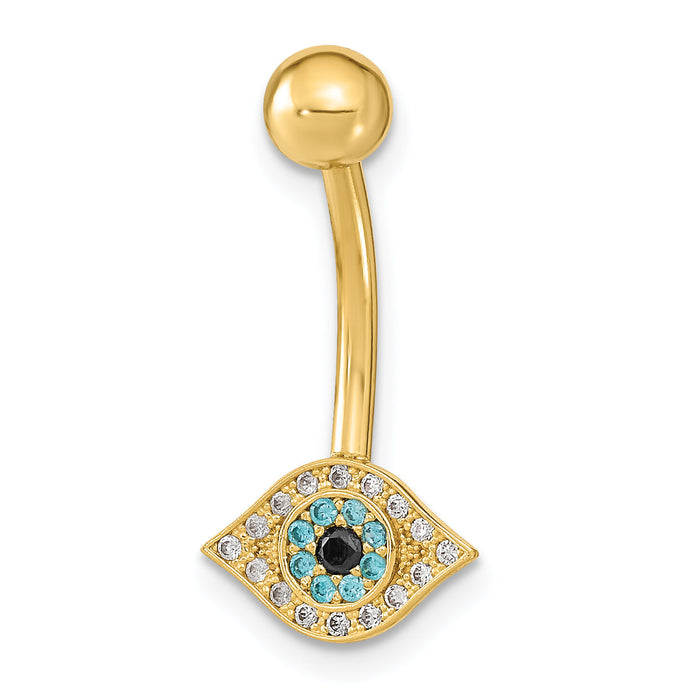 14K 14 Gauge Eye CZ Belly/Navel Ring Body Jewelry-BD219
