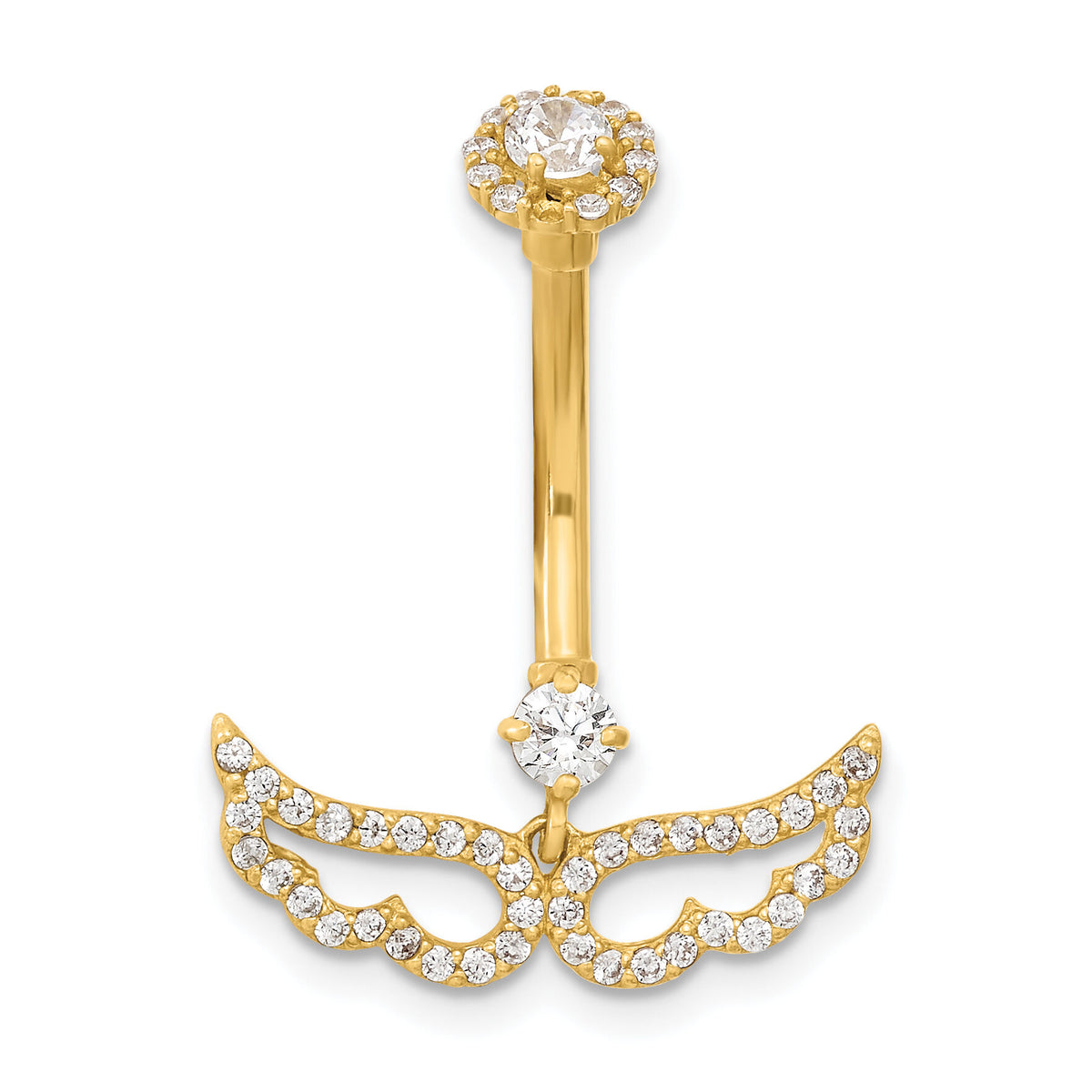 14K 14 Gauge Angel Wings CZ Belly/Navel Ring Body Jewelry-BD220