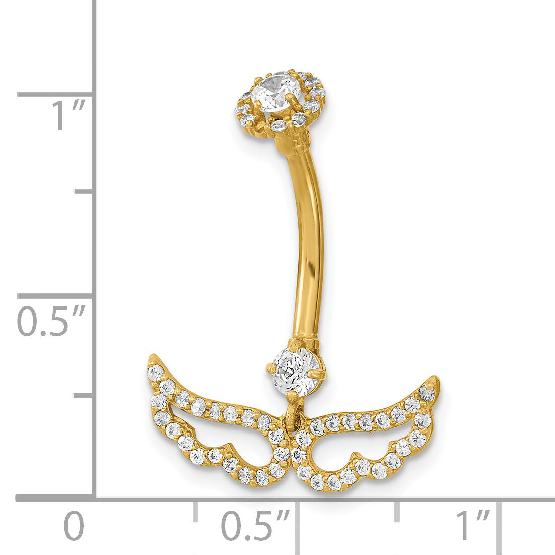 14K 14 Gauge Angel Wings CZ Belly/Navel Ring Body Jewelry-BD220