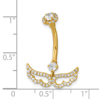 14K 14 Gauge Angel Wings CZ Belly/Navel Ring Body Jewelry-BD220