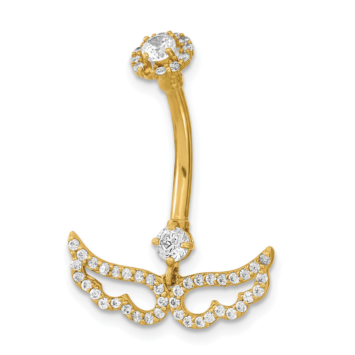 14K 14 Gauge Angel Wings CZ Belly/Navel Ring Body Jewelry-BD220