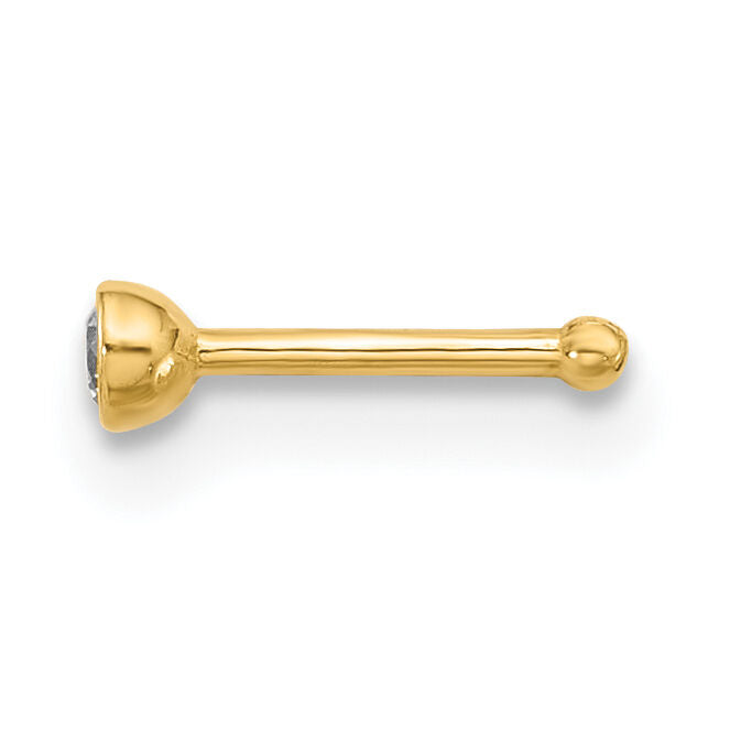 14k 21 Gauge Polished CZ Bezel Nose Stud-BD221