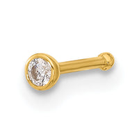 14k 21 Gauge Polished CZ Bezel Nose Stud-BD221