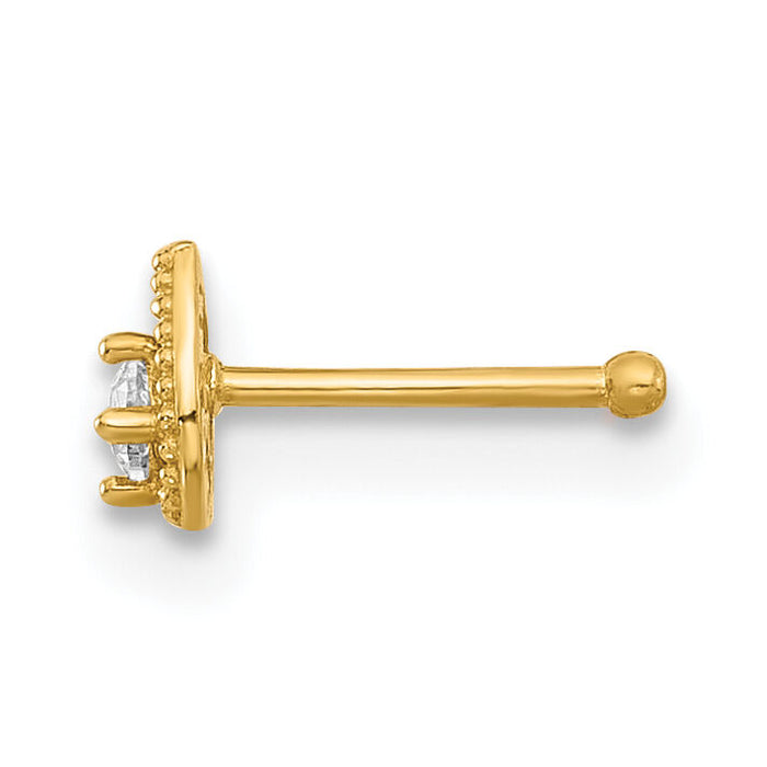14K 20 Gauge Polished CZ Teardrop Nose Stud-BD225