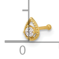 14K 20 Gauge Polished CZ Teardrop Nose Stud-BD225