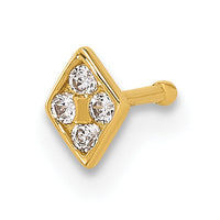 14k 22 Gauge Polished CZ Diamond Shaped Nose Stud-BD226