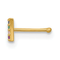 14k 22 Gauge Polished Multicolor CZ Bar Nose Stud-BD231