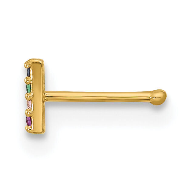 14k 22 Gauge Polished Multicolor CZ Bar Nose Stud-BD231