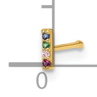14k 22 Gauge Polished Multicolor CZ Bar Nose Stud-BD231