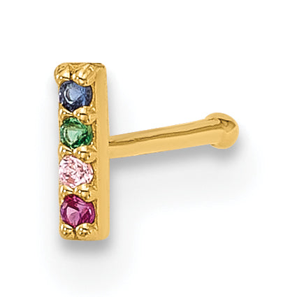 14k 22 Gauge Polished Multicolor CZ Bar Nose Stud-BD231