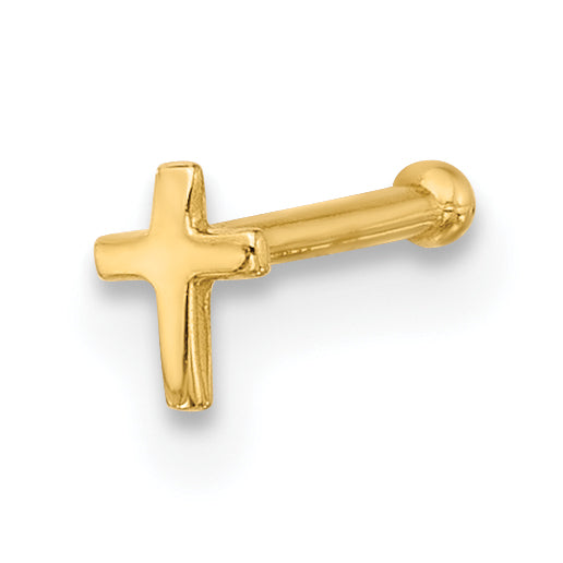 14K 20 Gauge Polished Cross Nose Stud-BD232