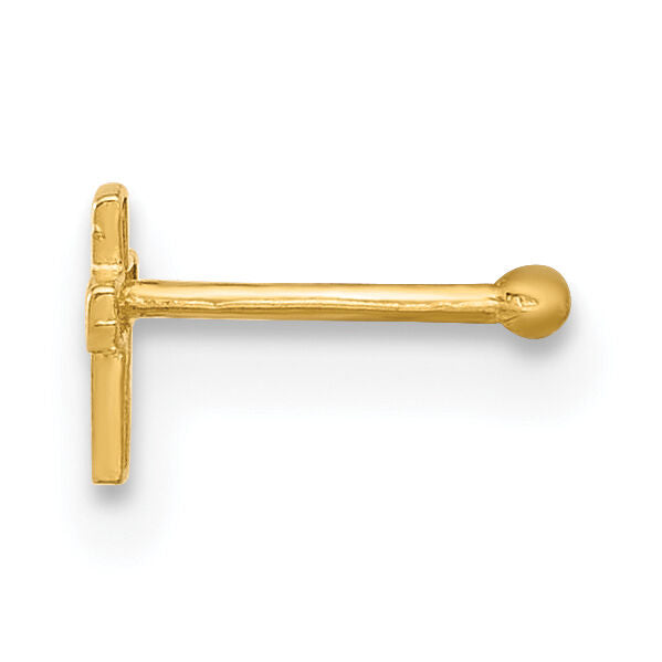 14K 22 Gauge Polished Cross Nose Stud-BD233