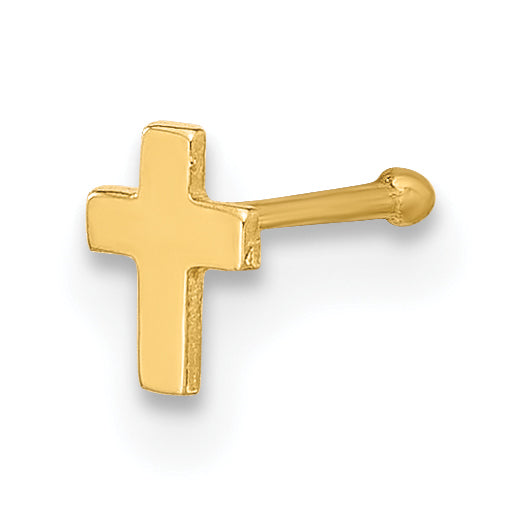 14K 22 Gauge Polished Cross Nose Stud-BD233