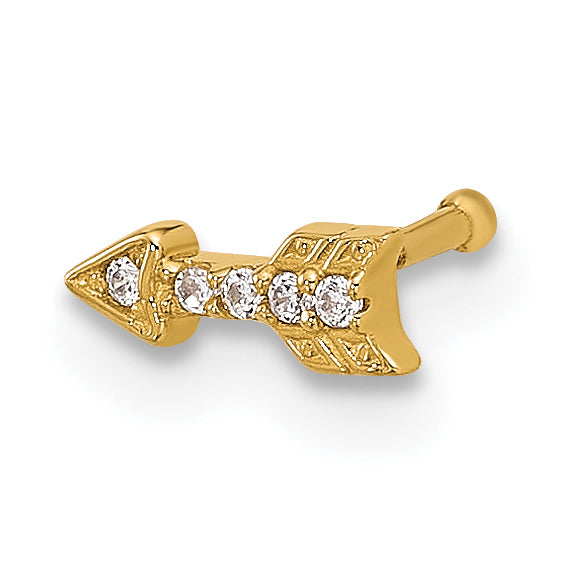 14k 21 Gauge Polished CZ Arrow Nose Stud-BD235