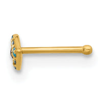 14K 20 Gauge Polished Blue CZ Evil Eye Nose Stud-BD236