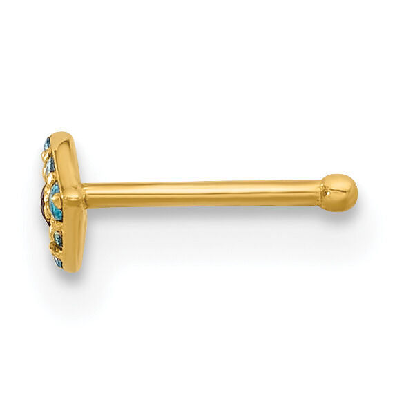 14K 20 Gauge Polished Blue CZ Evil Eye Nose Stud-BD236