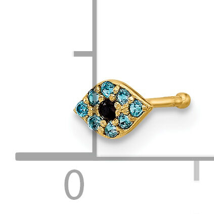 14K 20 Gauge Polished Blue CZ Evil Eye Nose Stud-BD236