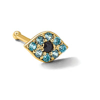 14K 20 Gauge Polished Blue CZ Evil Eye Nose Stud-BD236